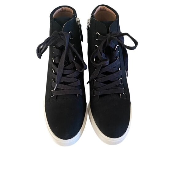 Linea Paola Brenna Black Suede Wedge Bootie 6.5 - Picture 8 of 9